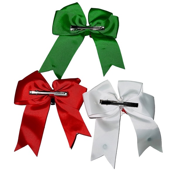 Hair Bow Jumbo XMAS Sequin Double Layered Tree Grosgrain Bow-tie Set of 3 New - Picture 2 of 4